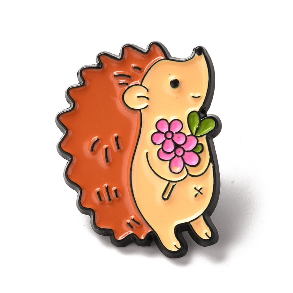 Hedgehog with purple flowers enamel pin