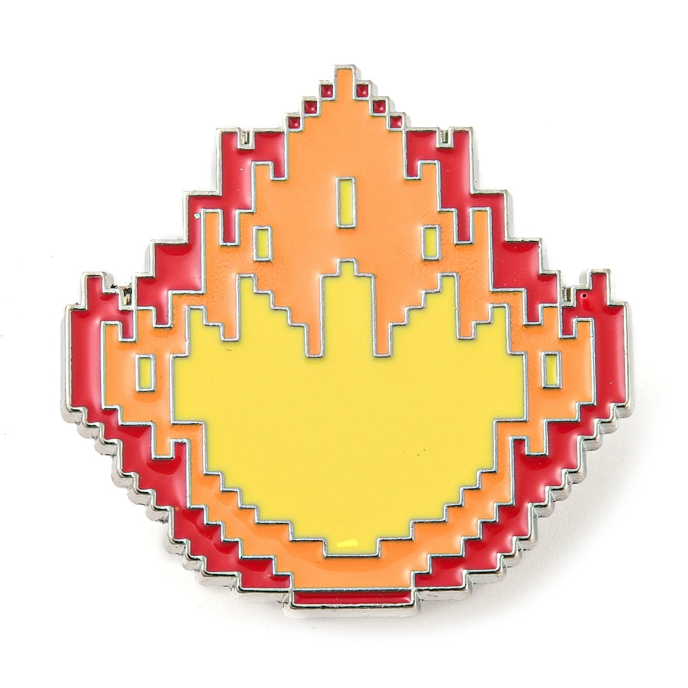 Pixel fire enamel pin