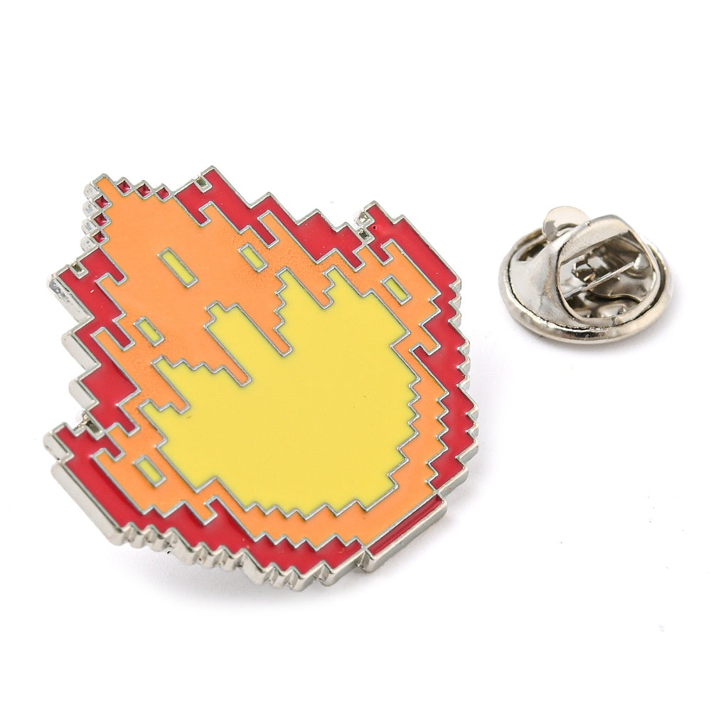 Pixel fire enamel pin