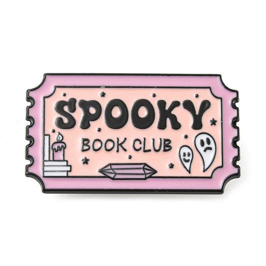 'spooky book club' ticket enamel pin