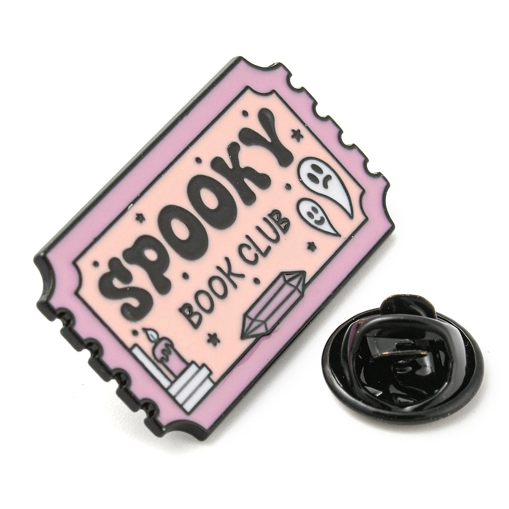 'spooky book club' ticket enamel pin