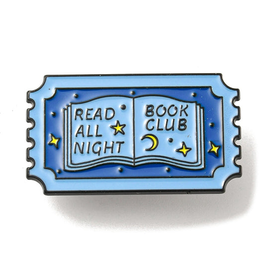 'read all night book club' ticket enamel pin