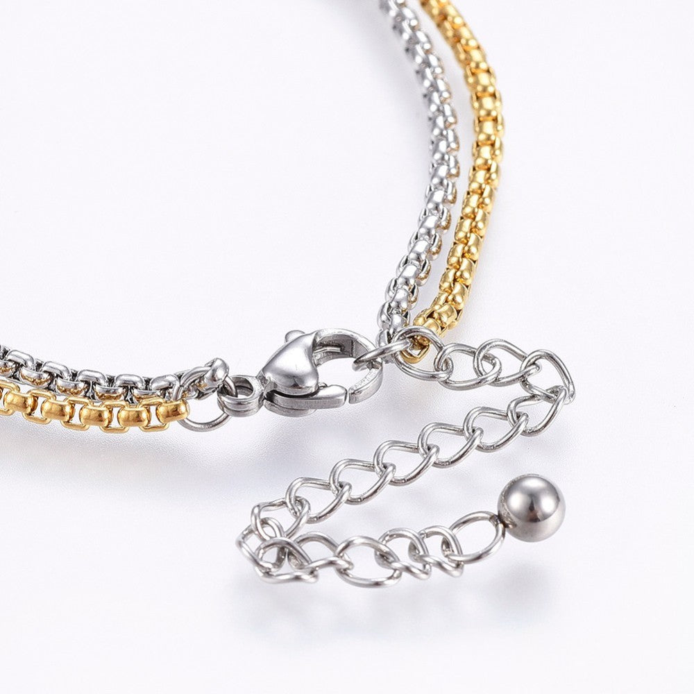 Mixed metal layered box chain bracelet