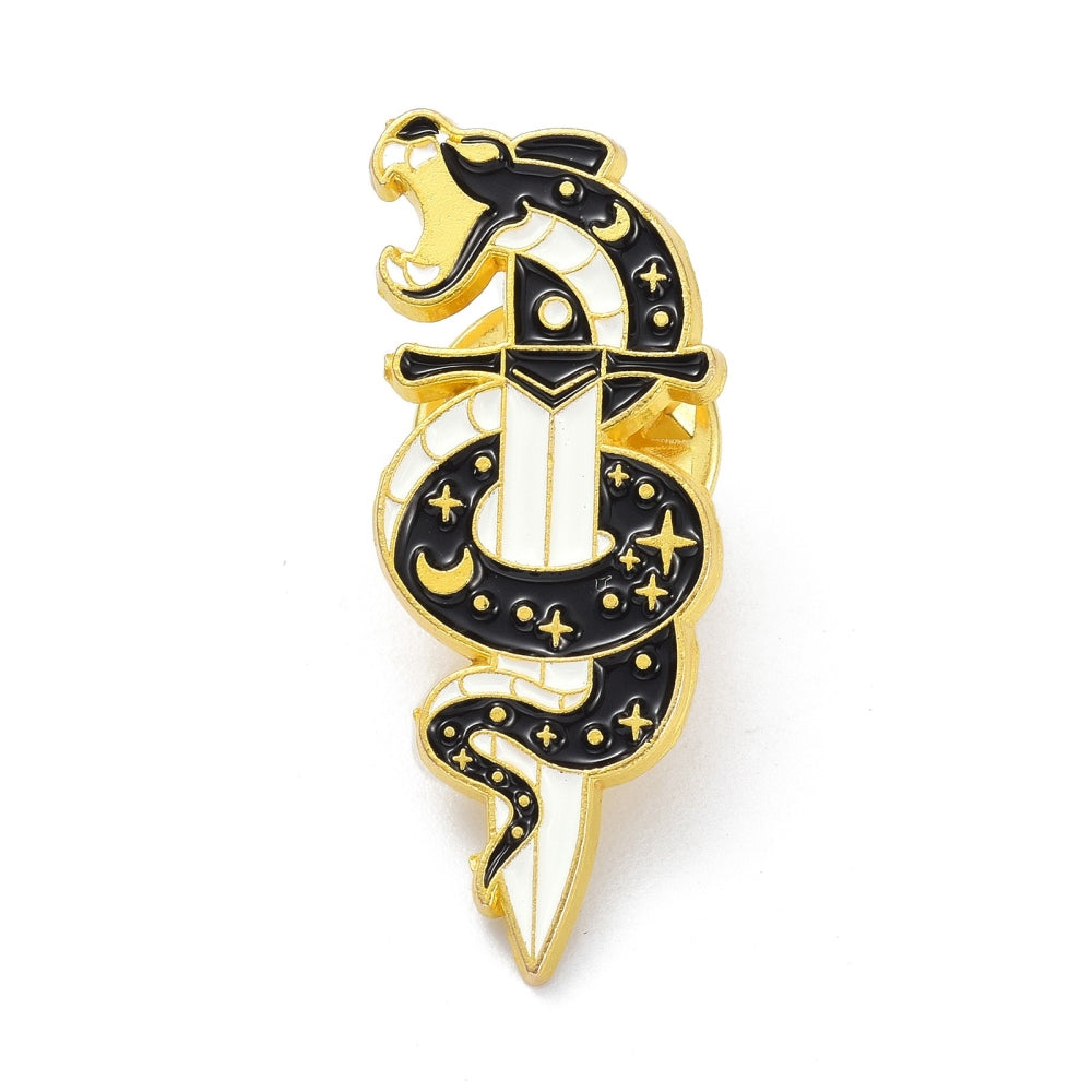 Black snake on sword enamel pin