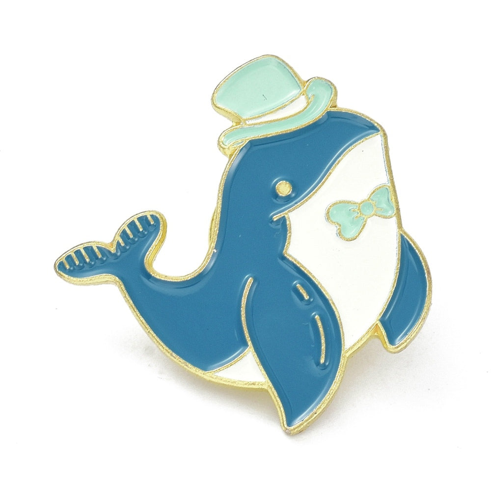 Whale in top hat enamel pin