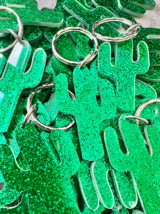 Glitter cactus keyring