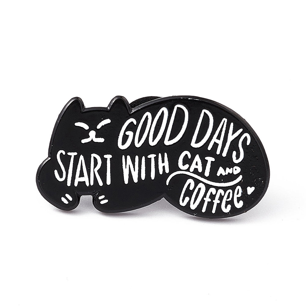 'Good days start with cat and coffee' enamel pin