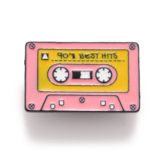 Pink vintage cassette tape enamel pin