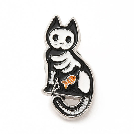 Cat skeleton enamel pin