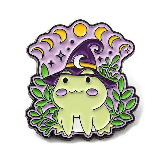 Frog wearing witch wizard hat enamel pin