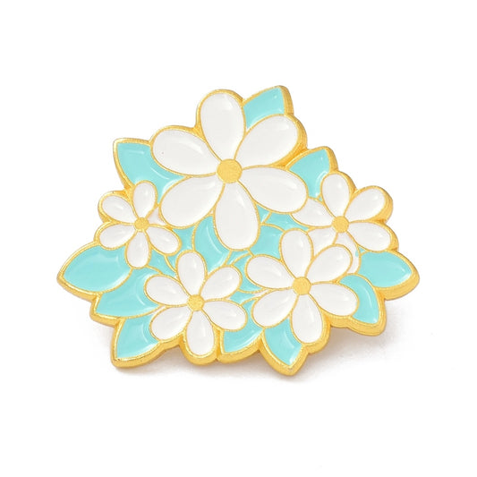 White blue flowers enamel pin