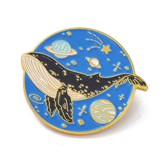 Whale in space enamel pin