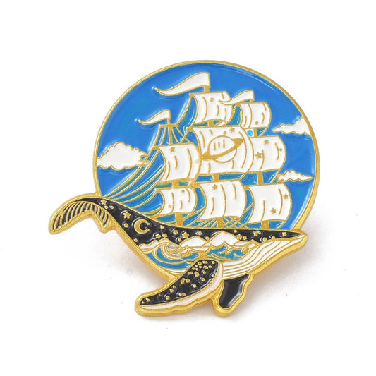 Whale sailing ship enamel pin