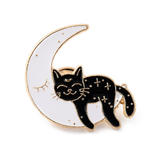 Cat on moon enamel pin