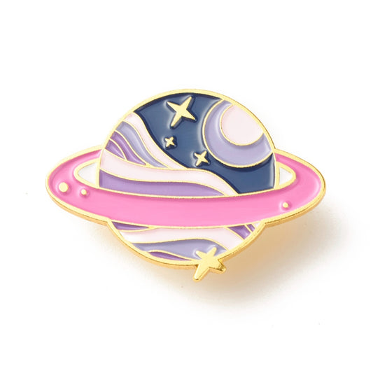 Pink planet enamel pin