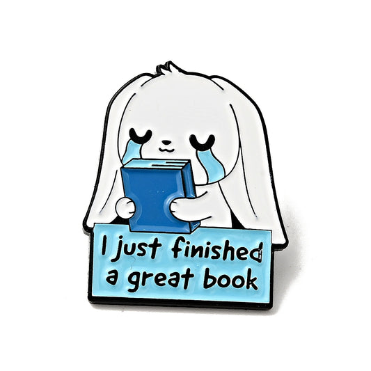 'I just finished a great book' bunny rabbit enamel pin