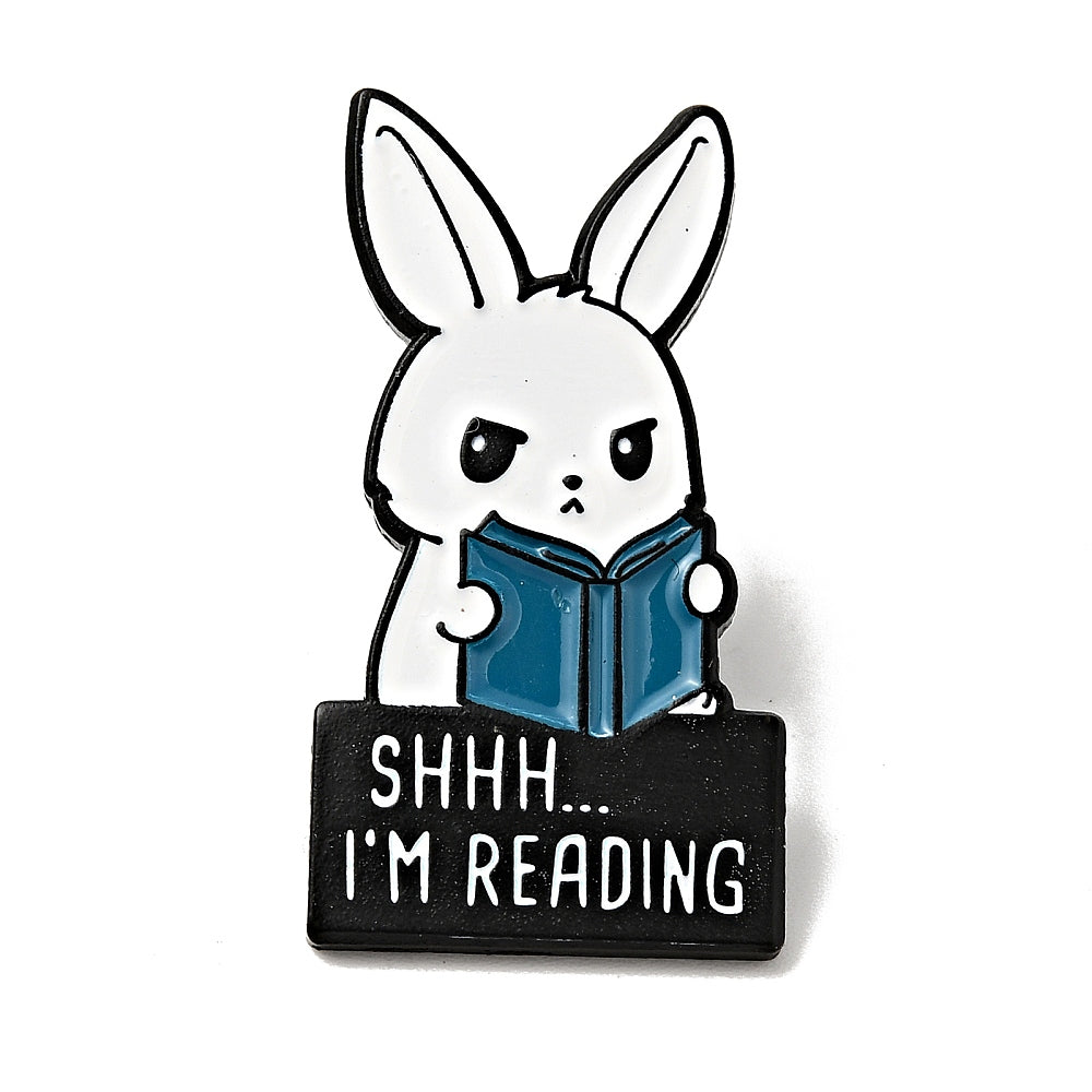 'Shhh I'm reading' bunny rabbit enamel pin