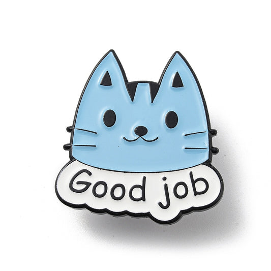 Blue cat 'good job' enamel pin