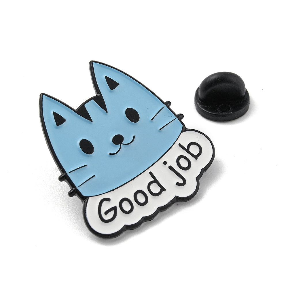 Blue cat 'good job' enamel pin