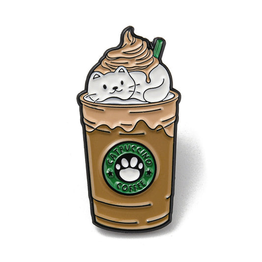 Coffee cold drink with cat enamel pin