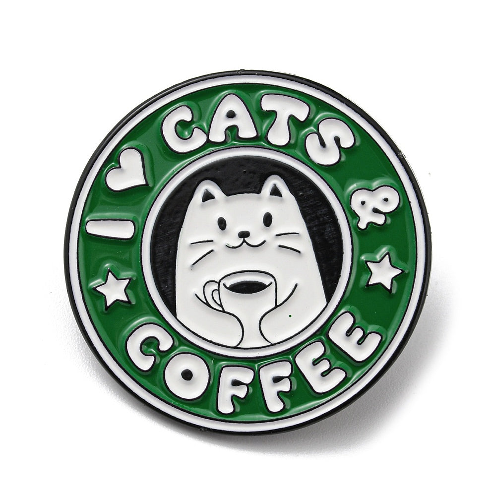 'I heart cats and coffee' enamel pin