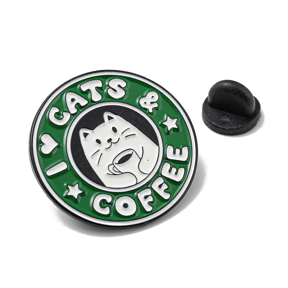 'I heart cats and coffee' enamel pin