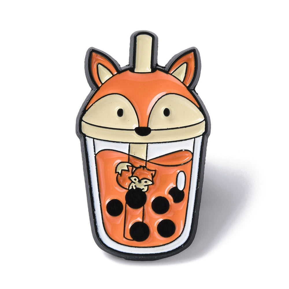 Fox bubble boba tea enamel pin