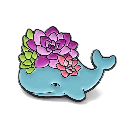 Lotus whale enamel pin