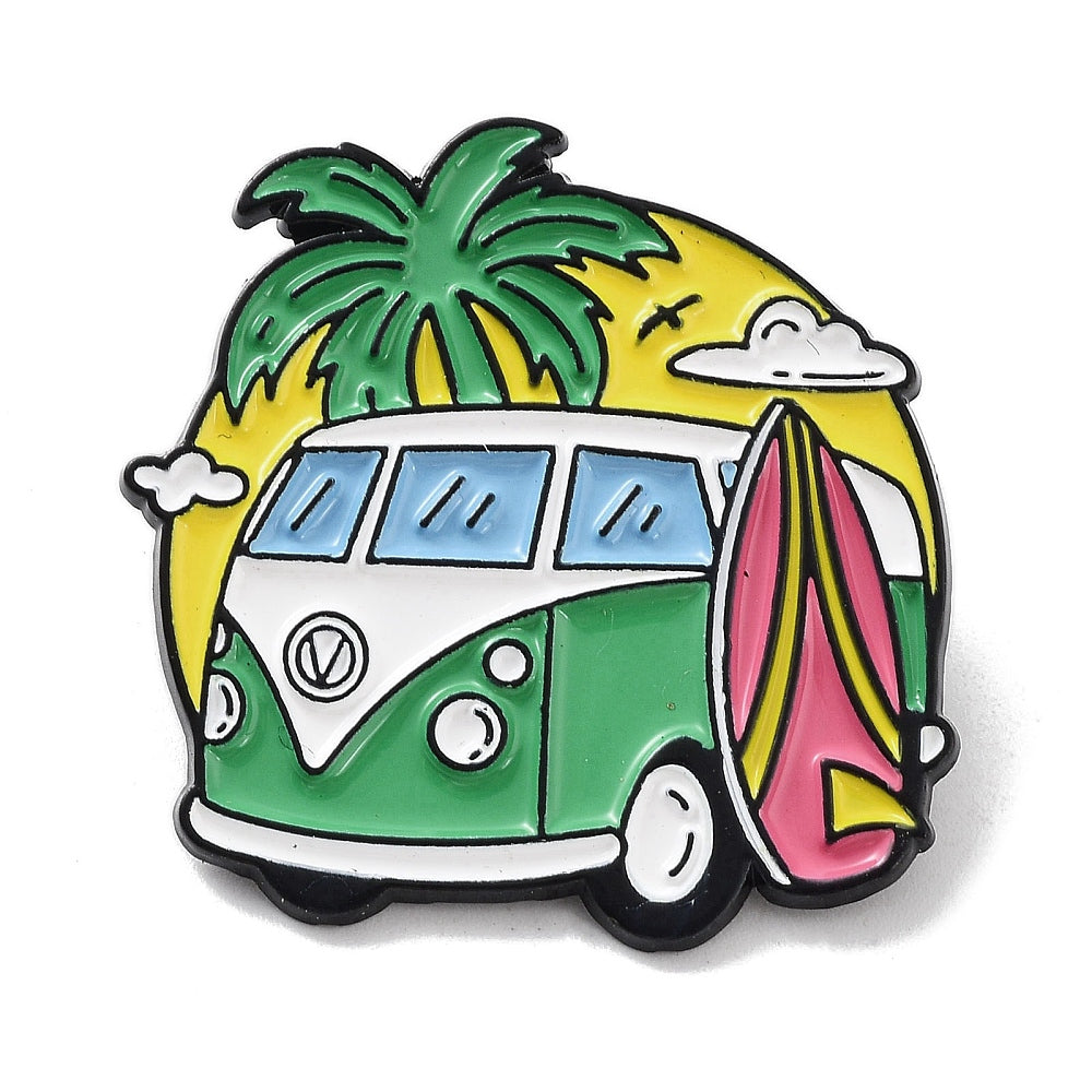 Surf holiday van enamel pin