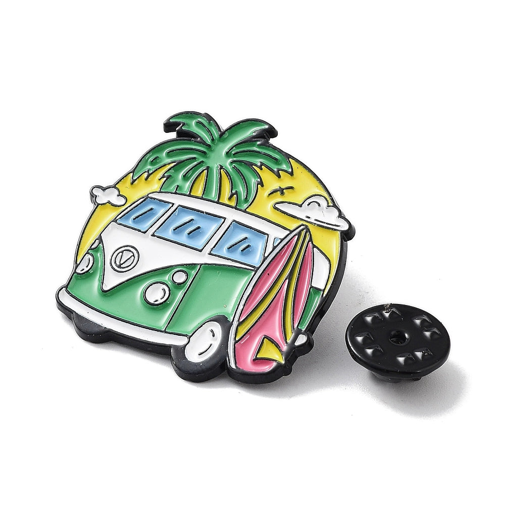 Surf holiday van enamel pin