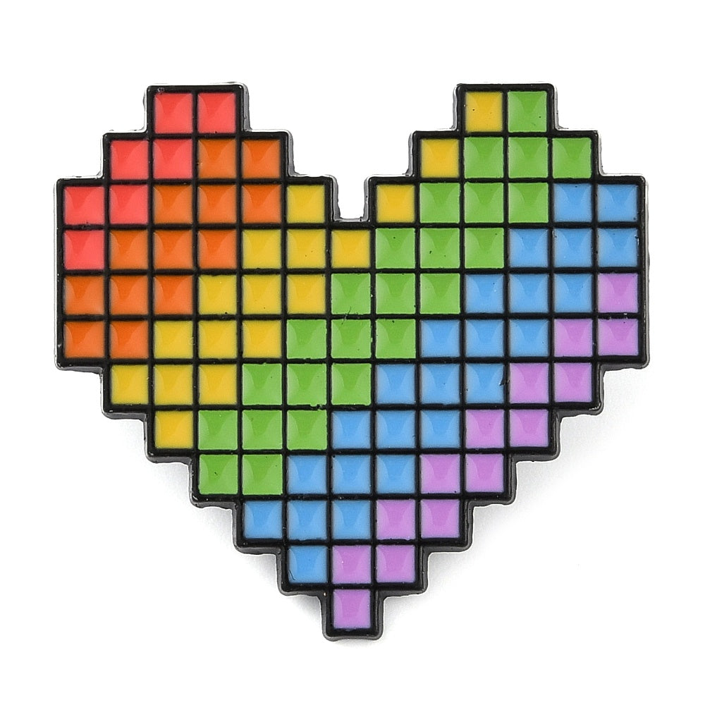 Rainbow pixel heart enamel pin