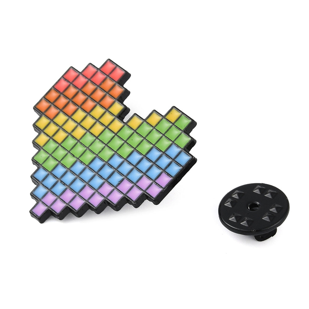 Rainbow pixel heart enamel pin