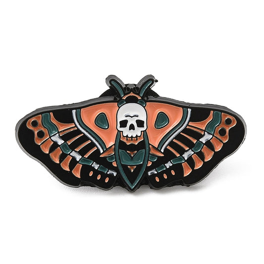 Goth skull moth enamel pin