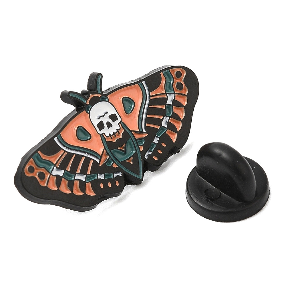 Goth skull moth enamel pin