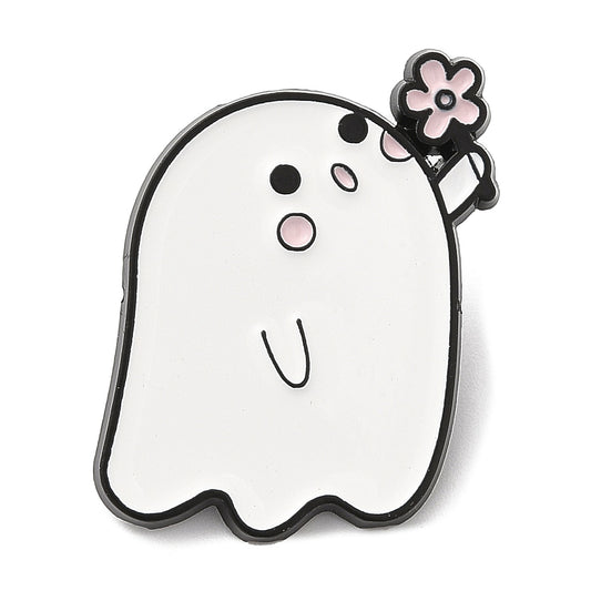 Ghost with flower enamel pin