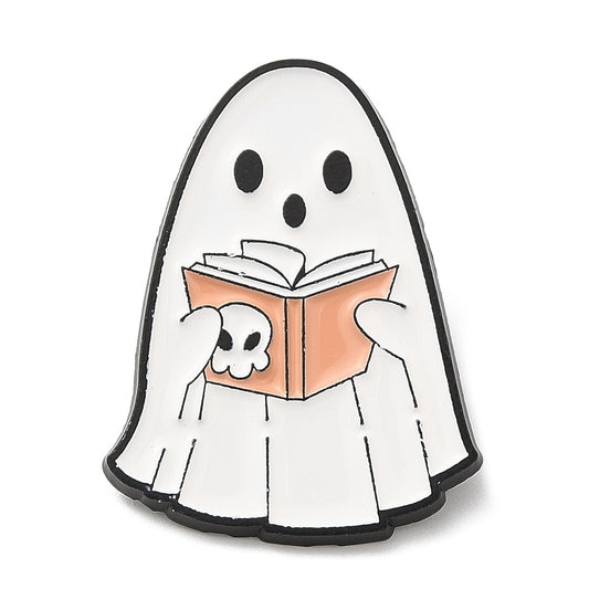 Ghost reading ghost book enamel pin