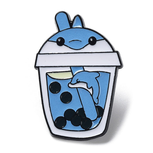 Dolphin bubble boba tea enamel pin