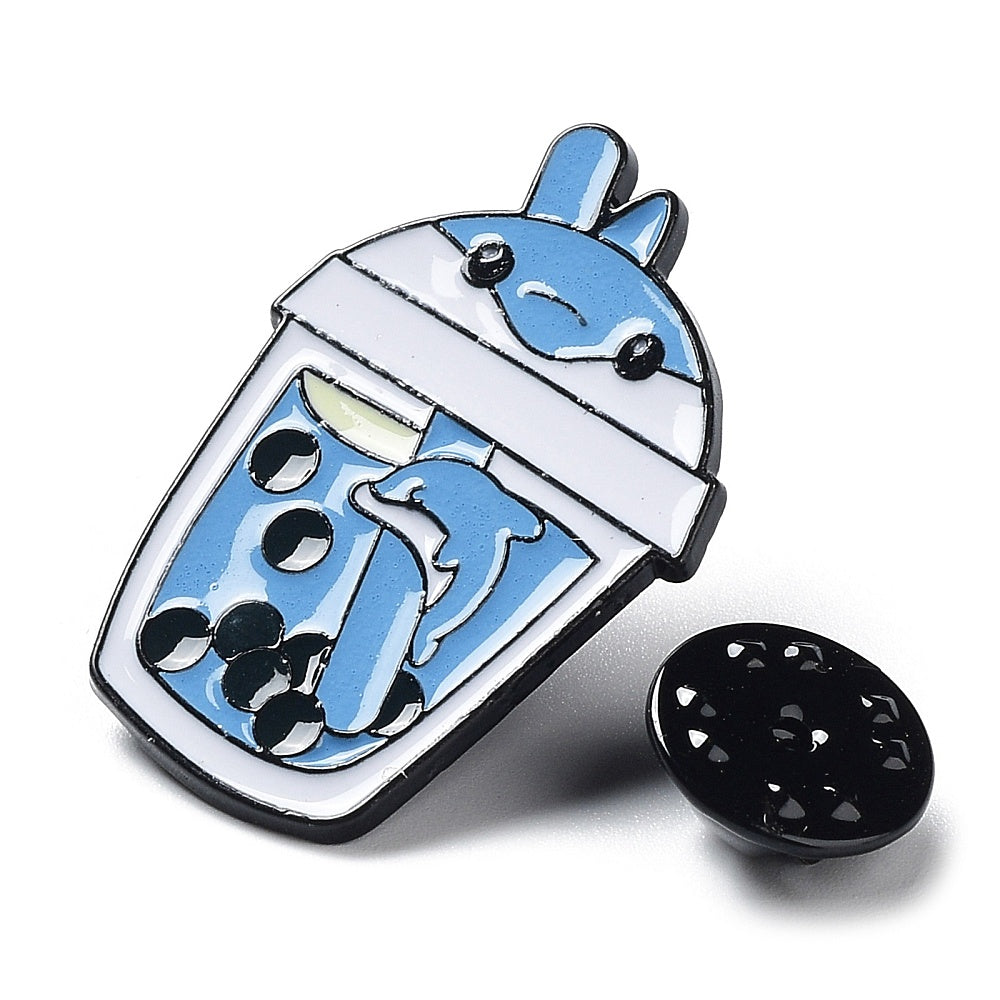 Dolphin bubble boba tea enamel pin