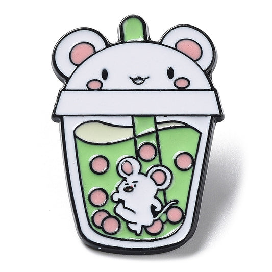 Mouse bubble boba tea enamel pin