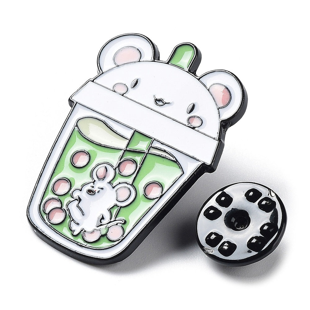 Mouse bubble boba tea enamel pin