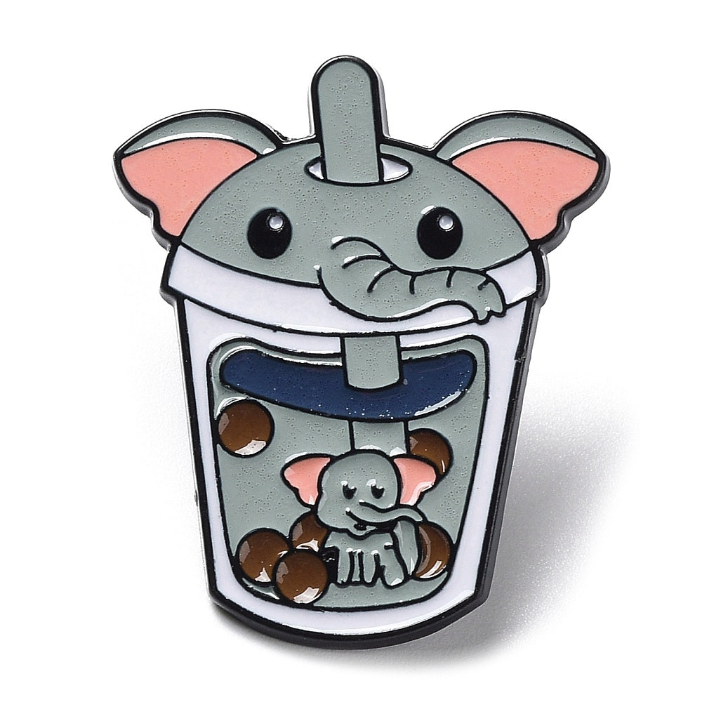 Elephant bubble boba tea enamel pin