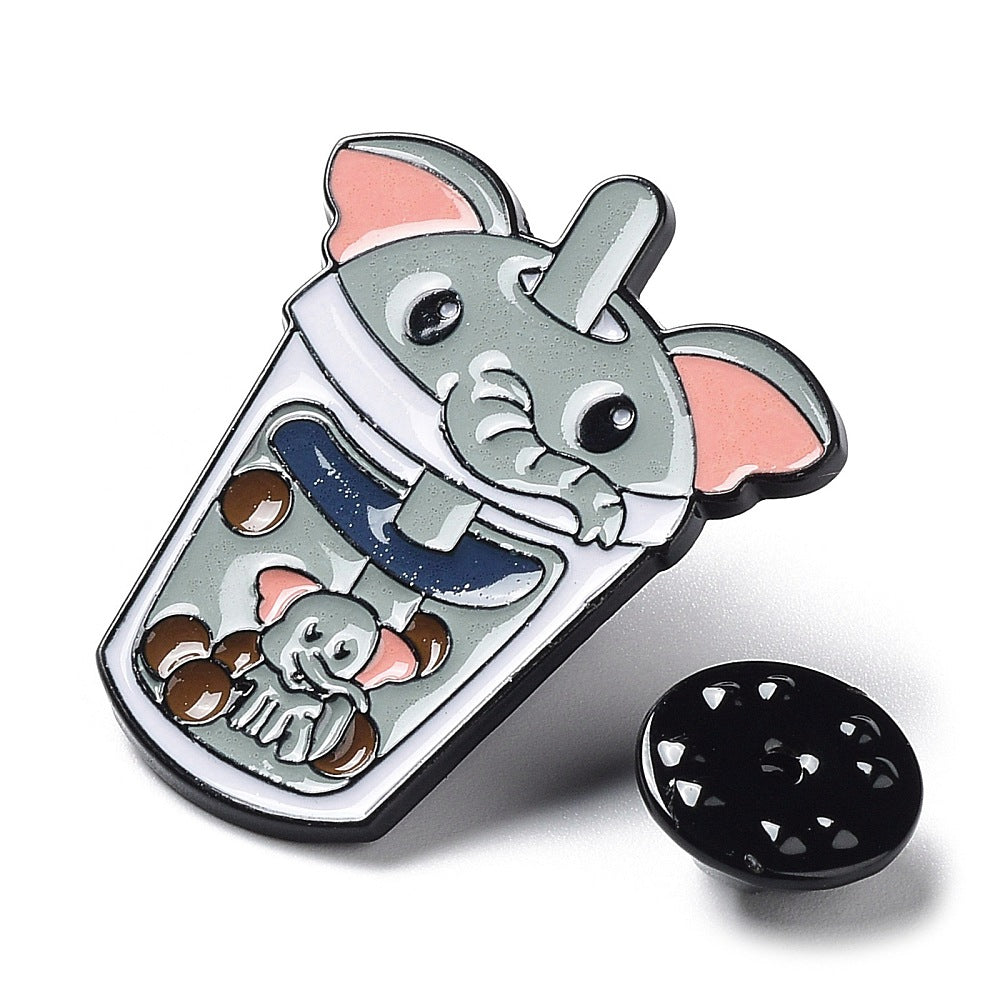 Elephant bubble boba tea enamel pin