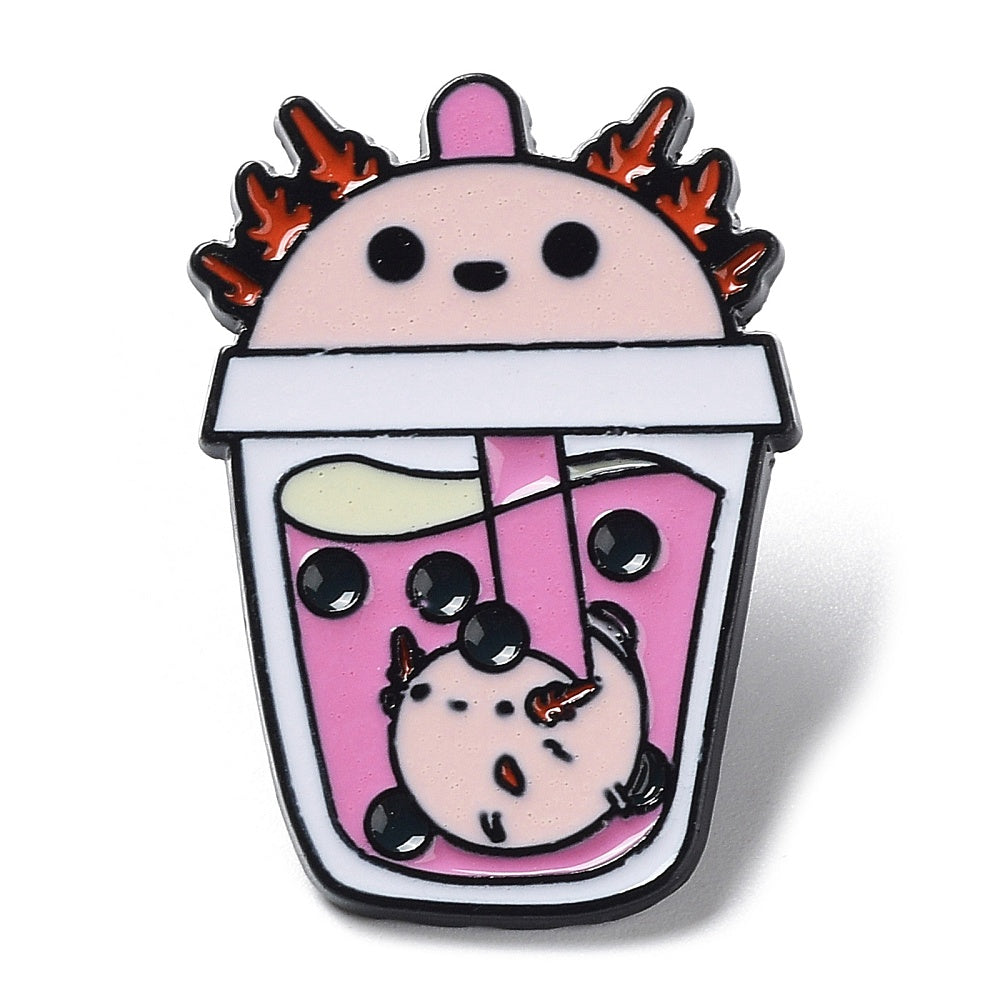 Axolotl salamander bubble boba tea enamel pin