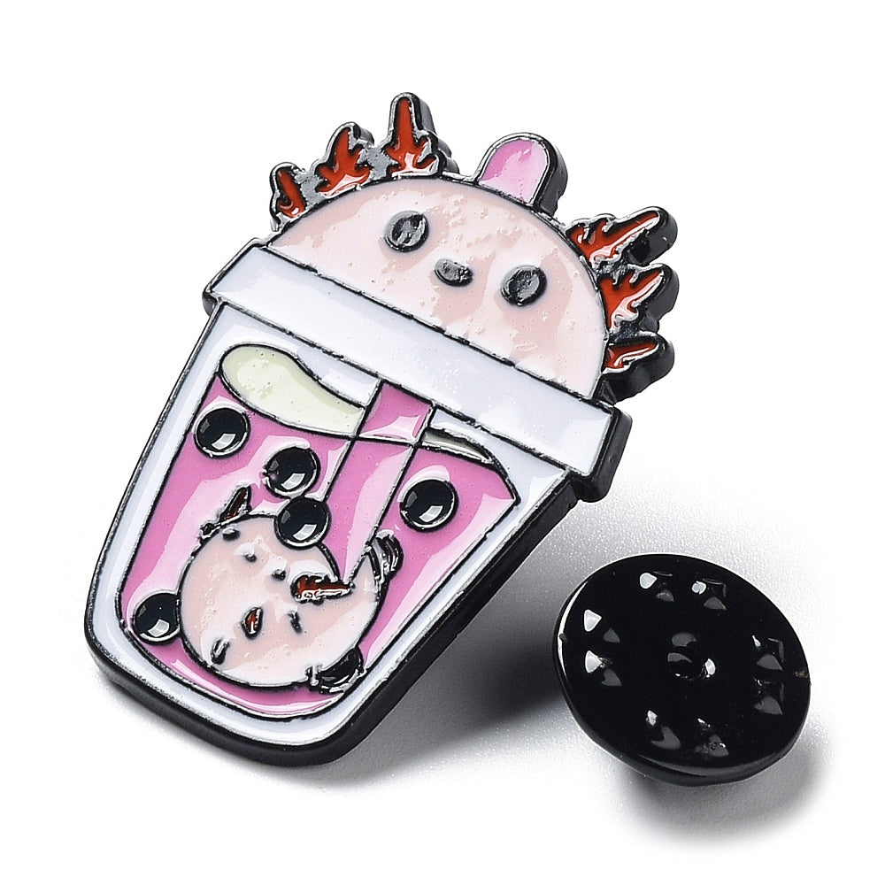 Axolotl salamander bubble boba tea enamel pin