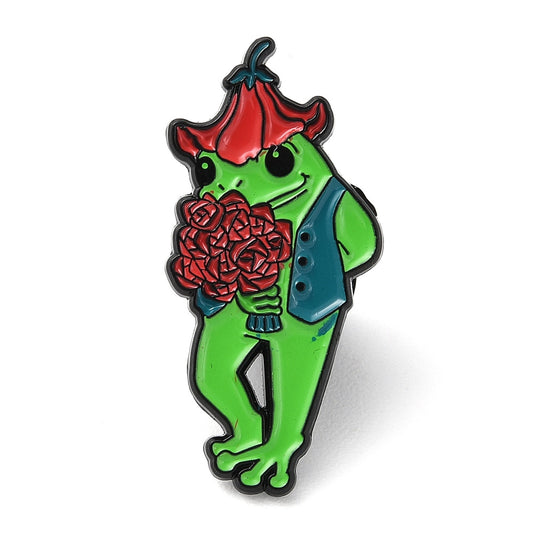 Frog with flowers enamel pin