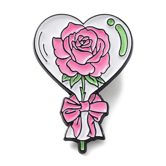 Heart rose enamel pin