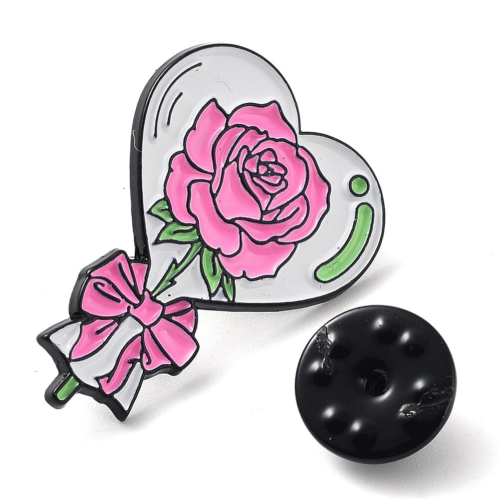 Heart rose enamel pin