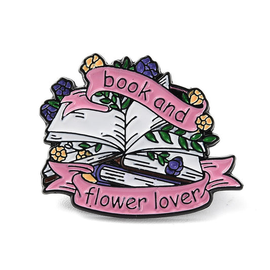 'Book and flower lover' enamel pin