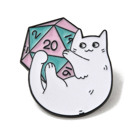 Cat with die enamel pin