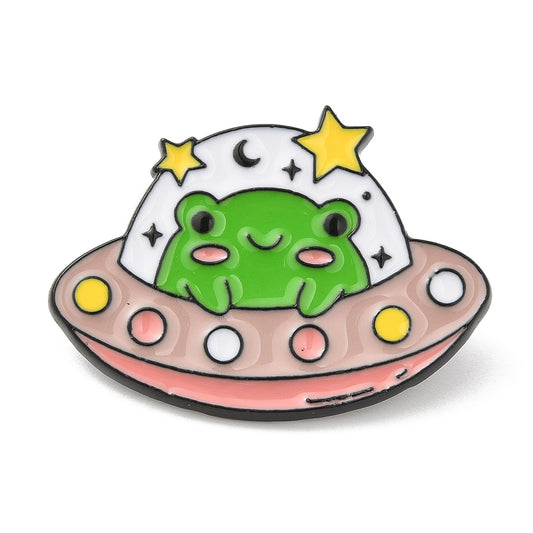 Frog in space ship enamel pin